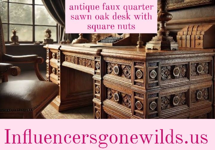 antique faux quarter sawn oak desk with square nuts